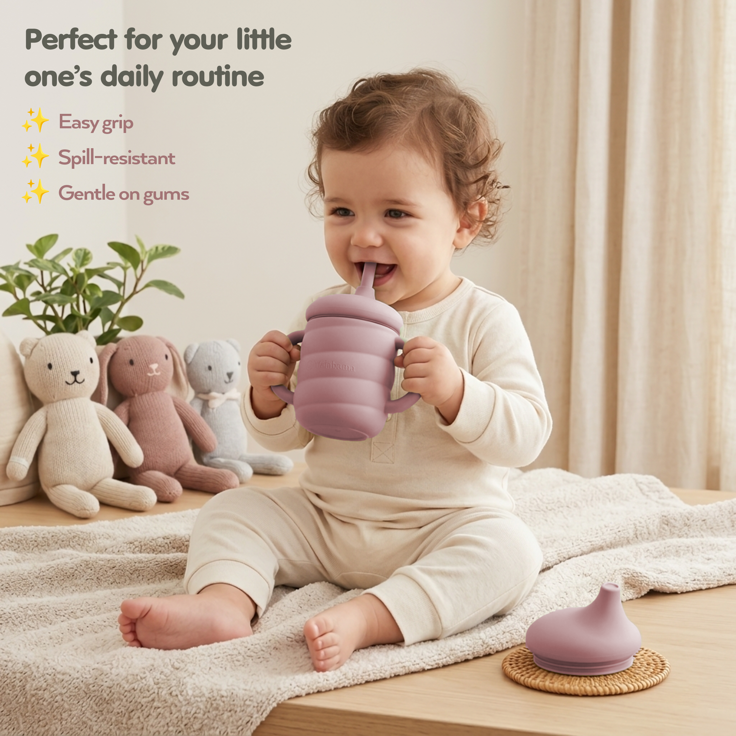 Baby Led Weaning Set 10 Pcs | BPA Free Silicone, Suction Plate with Lid, Suction Bowl, Adjustable Bib, 3-in-1 Sippy Cup, Fruit Feeder, Stainless Steel & Wooden Handle Spoons and Forks - Gift Ready