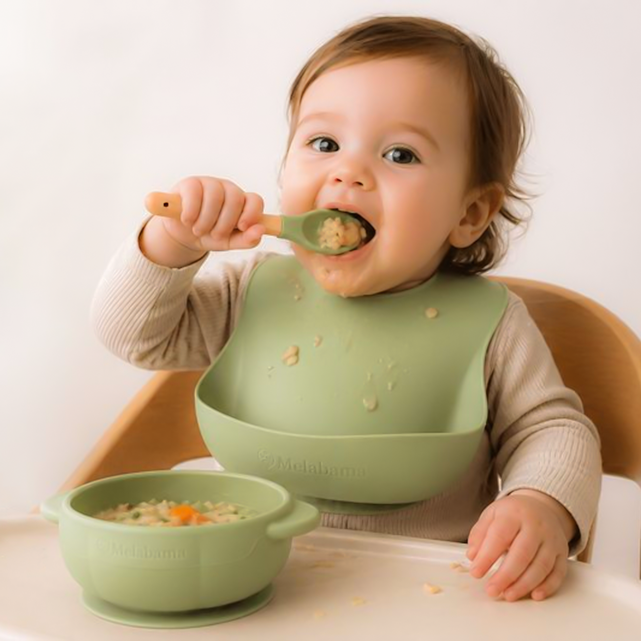 Baby Led Weaning Set 10PCS | BPA-Free Silicone, Suction Plate with Lid, Suction Bowl, Adjustable Bib, 3-in-1 Sippy Cup, Fruit Feeder, Stainless Steel & Beechwood Handle Spoons and Forks | Gift Ready