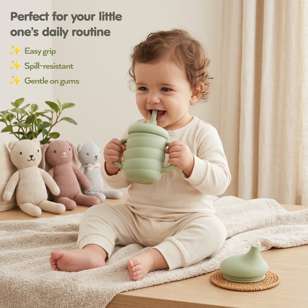 Baby Led Weaning Set 10PCS | BPA-Free Silicone, Suction Plate with Lid, Suction Bowl, Adjustable Bib, 3-in-1 Sippy Cup, Fruit Feeder, Stainless Steel & Beechwood Handle Spoons and Forks | Gift Ready