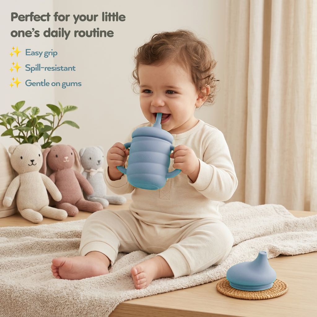 Baby Led Weaning Set 10 Pcs | BPA Free Silicone, Suction Plate with Lid, Suction Bowl, Adjustable Bib, 3-in-1 Sippy Cup, Fruit Feeder, Stainless Steel & Wooden Handle Spoons and Forks - Gift Ready
